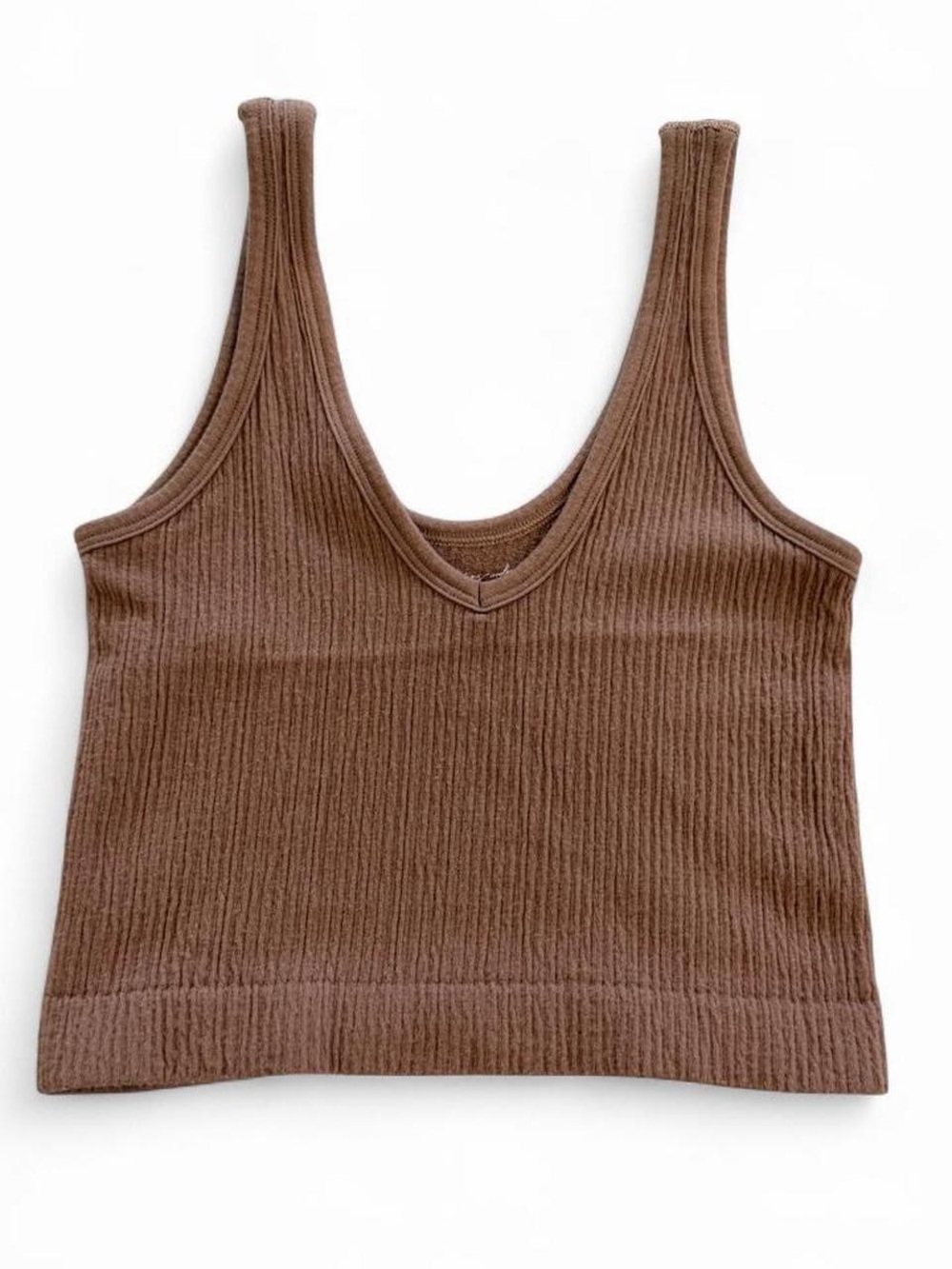 Brown Ribbed V-Neck Tank Top - Women